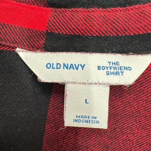 Old Navy Size Large The Boyfriend Shirt Red Black Buffalo Check Plaid Oversized - Picture 4 of 4